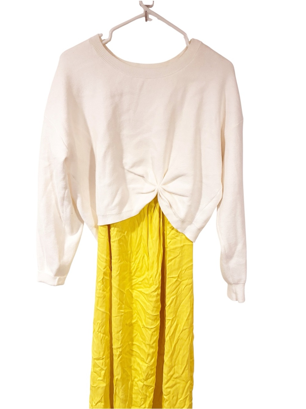 Anthropologie Sweater Maxi Dress White And Yellow Satin Size Medium